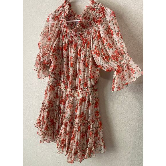 Misa Darla Poppy Floral Mini Dress Large Red Ruffle Romantic Feminine Coquette - Picture 7 of 16